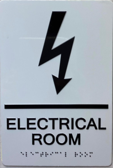 Electrical Room  with Raised letters/Image & Grade 2 Braille - Includes Red Adhesive pad for Easy Installation - The sensation line