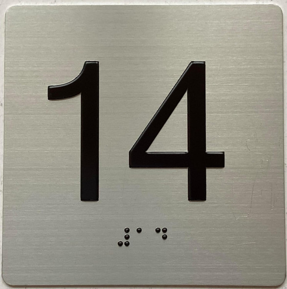 Elevator 14 FLOOR /jamb plate 14 floor  letters/Image & Grade 2 Braille - Includes Red Adhesive pad for Easy Installation - The Sensation line