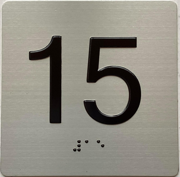 Elevator 15 FLOOR /jamb plate 15 floor  letters/Image & Grade 2 Braille - Includes Red Adhesive pad for Easy Installation - The Sensation line