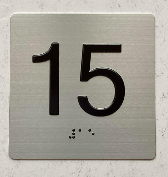 Elevator 15 FLOOR Sign/jamb plate 15 floor sign letters/Image & Grade 2 Braille - Includes Red Adhesive pad for Easy Installation - The Sensation line