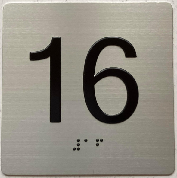 Elevator 16 FLOOR /jamb plate 16 floor  letters/Image & Grade 2 Braille - Includes Red Adhesive pad for Easy Installation - The Sensation line