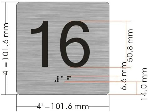 Elevator 16 FLOOR Sign/jamb plate 16 floor sign letters/Image & Grade 2 Braille - Includes Red Adhesive pad for Easy Installation - The Sensation line
