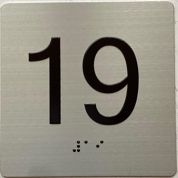 Elevator 19 FLOOR Sign/jamb plate 19 floor sign letters/Image & Grade 2 Braille - Includes Red Adhesive pad for Easy Installation - The Sensation line