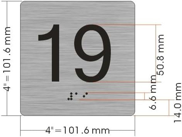 Elevator 20 FLOOR Sign/jamb plate 20 floor sign letters/Image & Grade 2 Braille - Includes Red Adhesive pad for Easy Installation - The Sensation line