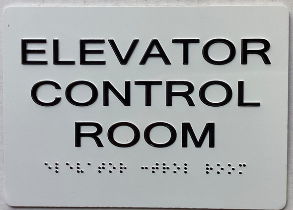 ELEVATOR CONTROL ROOM  with Raised letters/Image & Grade 2 Braille - Includes Red Adhesive pad for Easy Installation - The sensation line