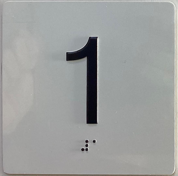 Elevator floor 1 /jamb plate floor 1  letters/Image & Grade 2 Braille - Includes Red Adhesive pad for Easy Installation - The Sensation line