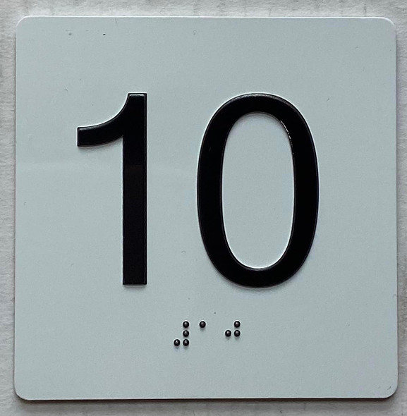 Elevator floor 10 Sign/jamb plate floor 10 sign letters/Image & Grade 2 Braille - Includes Red Adhesive pad for Easy Installation - The Sensation line