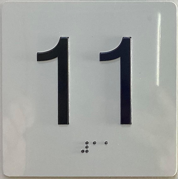Elevator floor 11 /jamb plate floor 11  letters/Image & Grade 2 Braille - Includes Red Adhesive pad for Easy Installation - The Sensation line