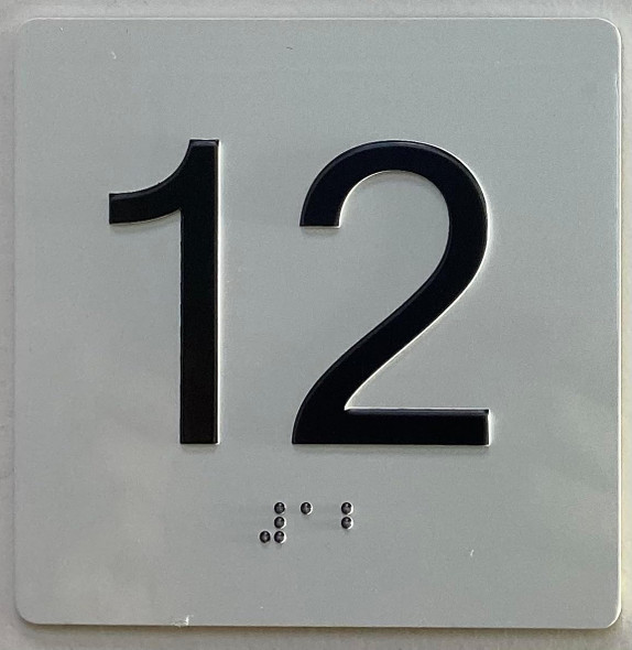Elevator floor 12 /jamb plate floor 12  letters/Image & Grade 2 Braille - Includes Red Adhesive pad for Easy Installation - The Sensation line
