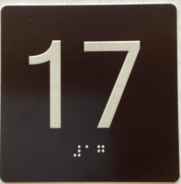 Elevator floor 17 Sign/jamb plate floor 17 sign letters/Image & Grade 2 Braille - Includes Red Adhesive pad for Easy Installation - The Sensation line
