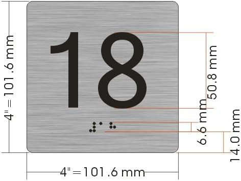 Elevator floor 18 Sign/jamb plate floor 18 sign letters/Image & Grade 2 Braille - Includes Red Adhesive pad for Easy Installation - The Sensation line