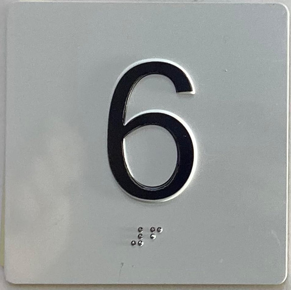 Elevator floor 6 Sign/jamb plate floor 6 sign letters/Image & Grade 2 Braille - Includes Red Adhesive pad for Easy Installation - The Sensation line