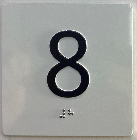 Elevator floor 8 Sign/jamb plate floor 8 sign letters/Image & Grade 2 Braille - Includes Red Adhesive pad for Easy Installation - The Sensation line