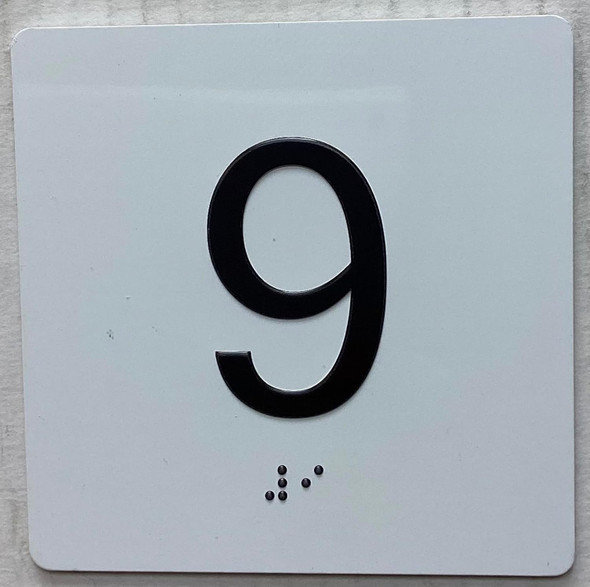 Elevator floor 9 /jamb plate floor 9  letters/Image & Grade 2 Braille - Includes Red Adhesive pad for Easy Installation - The Sensation line