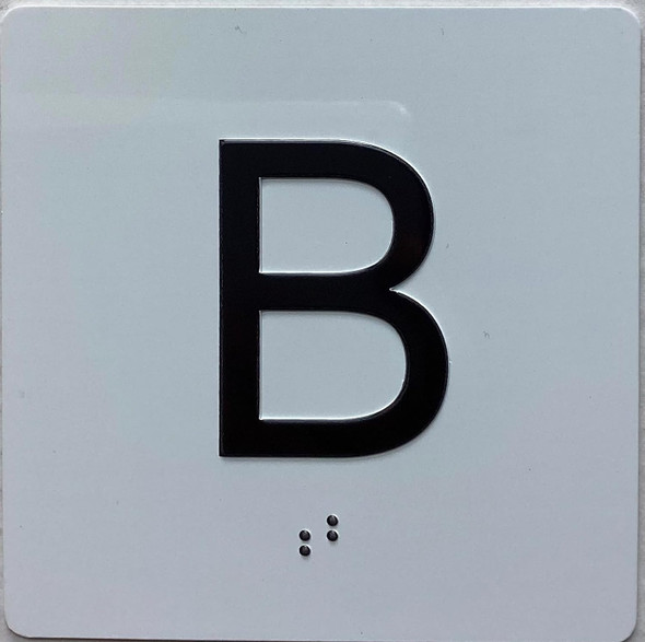 Elevator floor basement B /jamb plate floor B  letters/Image & Grade 2 Braille - Includes Red Adhesive pad for Easy Installation - The Sensation line