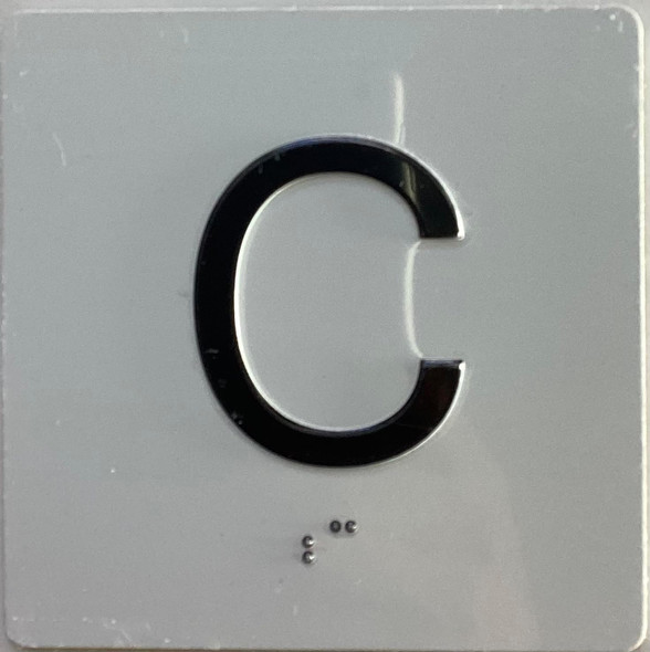 Elevator floor cellar - C  / jamb plate floor Cellar - C  letters/Image & Grade 2 Braille - Includes Red Adhesive pad for Easy Installation - The Sensation line