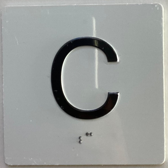 Elevator floor cellar - C Sign / jamb plate floor Cellar - C sign letters/Image & Grade 2 Braille - Includes Red Adhesive pad for Easy Installation - The Sensation line