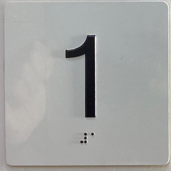 Elevator floor floor 1 /jamb plate 1st floor  letters/Image & Grade 2 Braille - Includes Red Adhesive pad for Easy Installation - The Sensation line