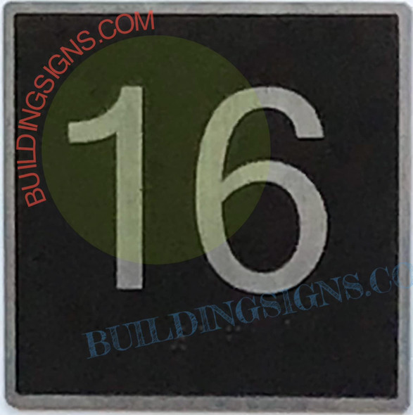 ELEVATOR FLOOR NUMBER 16 SIGN- ELEVATOR JAMB PLATE FLOOR 16 SIGN -THE IRON LINE