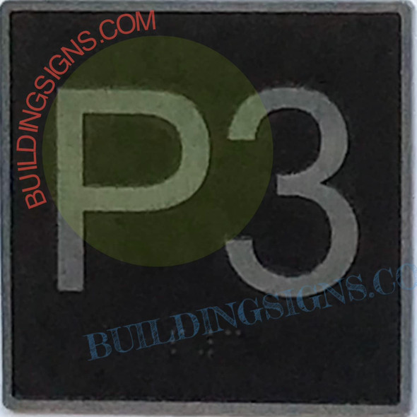 ELEVATOR FLOOR NUMBER P3 SIGN- ELEVATOR JAMB PLATE FLOOR PARKING 3 SIGN -THE IRON LINE
