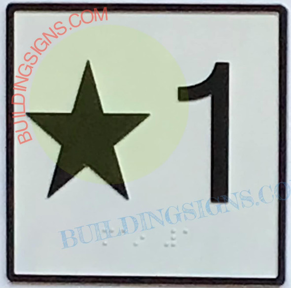 ELEVATOR FLOOR NUMBER STAR 1 SIGN- ELEVATOR JAMB PLATE FLOOR STAR 1 SIGN -THE IRON LINE