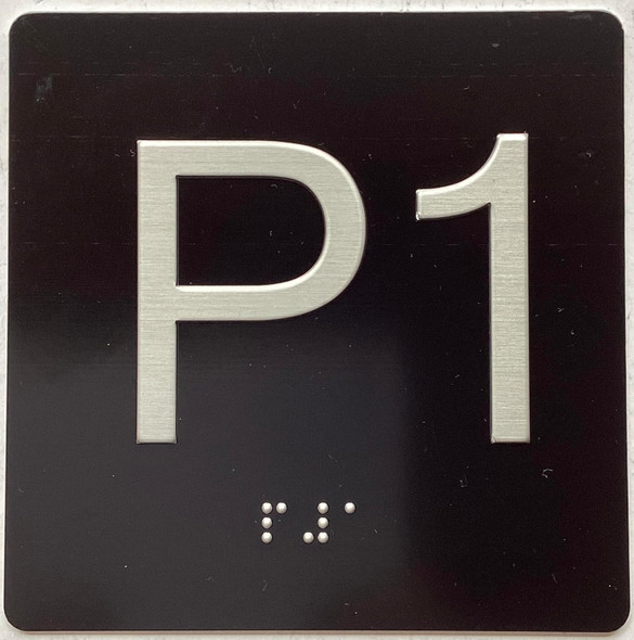 Elevator floor P1 parking floor 1  / jamb plate p1 parking floor 1  letters/Image & Grade 2 Braille - Includes Red Adhesive pad for Easy Installation - The Sensation line