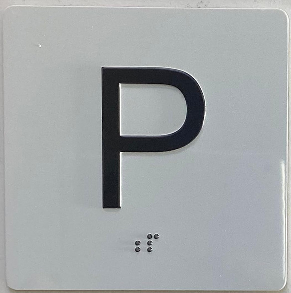 Elevator floor Parking -P Sign/jamb plate floor P sign letters/Image & Grade 2 Braille - Includes Red Adhesive pad for Easy Installation - The Sensation line