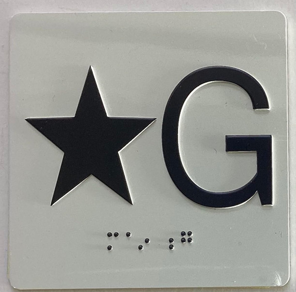 Elevator floor STAR G Sign/jamb plate floor G sign letters/Image & Grade 2 Braille - Includes Red Adhesive pad for Easy Installation - The Sensation line
