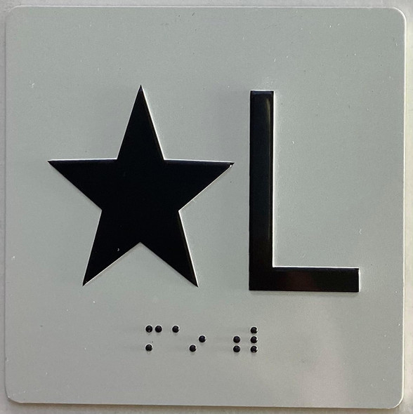 Elevator floor STAR L /jamb plate floor L  letters/Image & Grade 2 Braille - Includes Red Adhesive pad for Easy Installation - The Sensation line