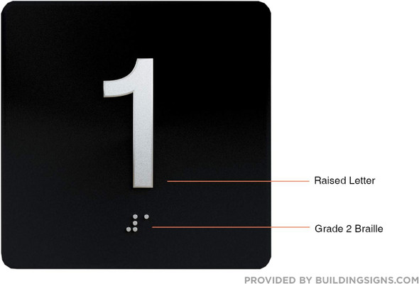 Elevator JAMB Plate with Braille - Elevator Floor Number Brush BLACK (1ST FLOOR )