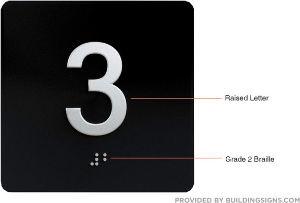Elevator JAMB Plate with Braille - Elevator Floor Number Brush BLACK (3RD FLOOR )