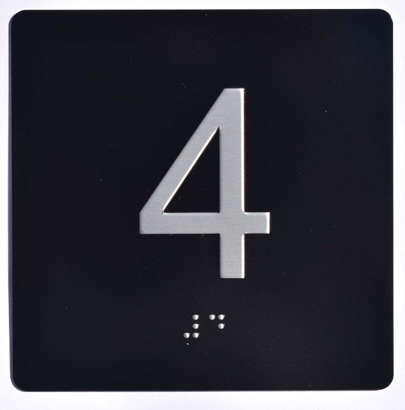 Elevator JAMB Plate with Braille - Elevator Floor Number Brush BLACK (4TH FLOOR )