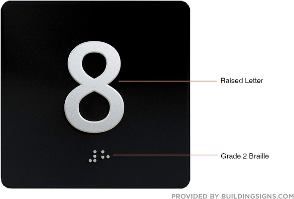 Elevator JAMB Plate with Braille - Elevator Floor Number Brush BLACK (8TH FLOOR )