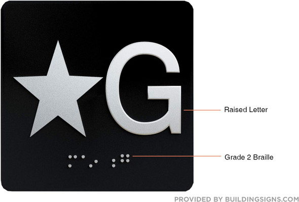 Elevator JAMB Plate with Braille - Elevator Floor Number Brush BLACK (STAR G - GROUND EXIT)