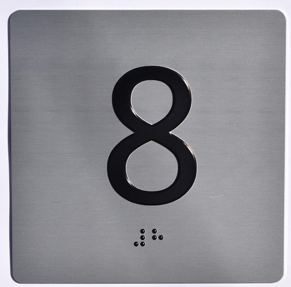 Elevator JAMB Plate with Braille - Elevator Floor Number Brush SILVER (8th floor )