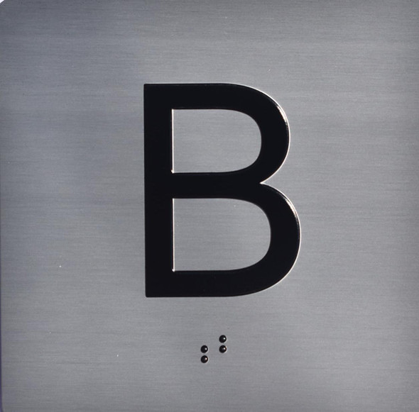 Elevator JAMB Plate with Braille - Elevator Floor Number Brush SILVER (B- Basement )