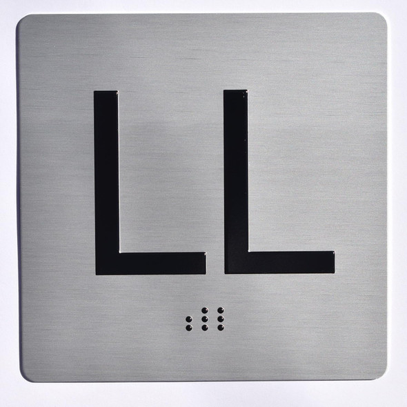 Elevator JAMB Plate with Braille - Elevator Floor Number Brush SILVER (LL-Lower Level)