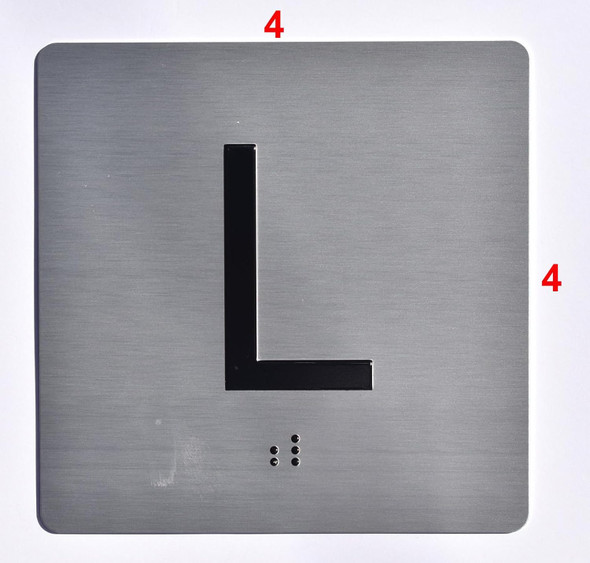 Elevator JAMB Plate with Braille - Elevator Floor Number Brush SILVER (L-Lobby)