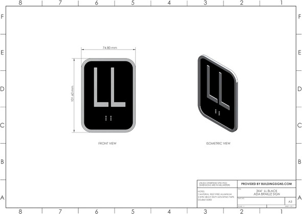 ELEVATOR LOWER LEVEL SIGN- ELEVATOR JAMB PLATE LOWER LEVEL FLOOR SIGN -THE IRON LINE