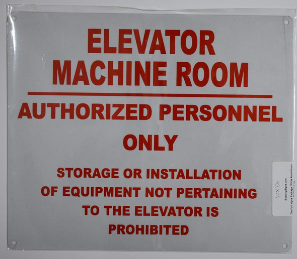 Elevator Machine Room Authorized Personnel Only Sign