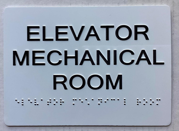 Elevator Mechanical Room sign with Raised letters/Image & Grade 2 Braille - Includes Red Adhesive pad for Easy Installation - The sensation line