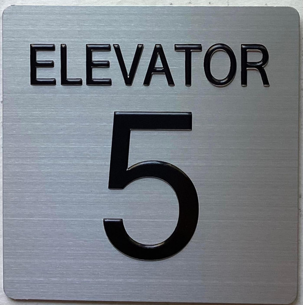 ELEVATOR NUMBER   with Raised letters & Grade 2 Braille - Includes Red Adhesive pad for Easy Installation - The sensation line (ELEVATOR NUMBER 5)