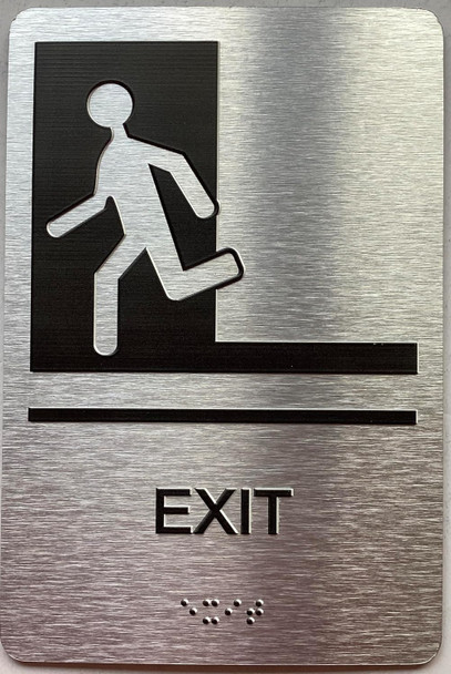 exit  with Raised letters/Image & Grade 2 Braille - Includes Red Adhesive pad for Easy Installation - The park Ave Line