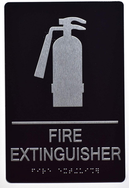 FIRE EXTINGUISHER  BLACK-Braille  with Raised Tactile Graphics and Letters The sensation line