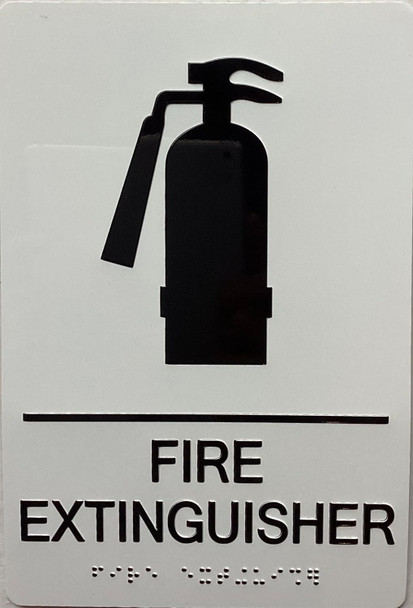 FIRE EXTINGUISHER  with Raised letters/Image & Grade 2 Braille - Includes Red Adhesive pad for Easy Installation - The sensation line