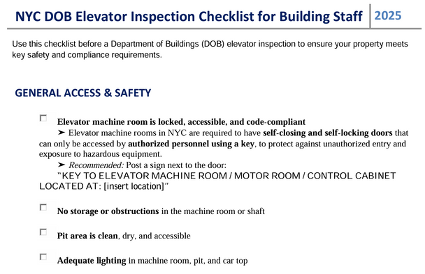 DOB elevator checklist