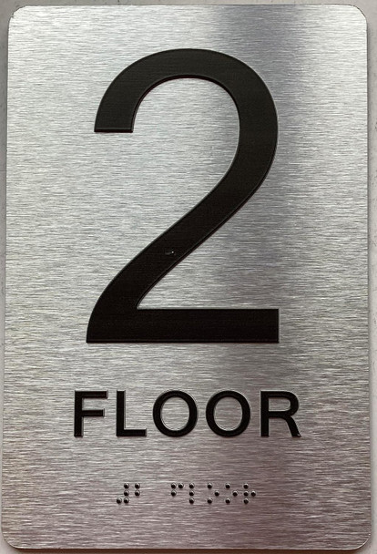 Floor number  with Raised letters/Image & Grade 2 Braille - Includes Red Adhesive pad for Easy Installation - The park Ave Line (2nd Floor)