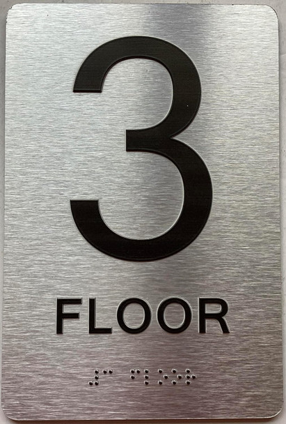 Floor number  with Raised letters/Image & Grade 2 Braille - Includes Red Adhesive pad for Easy Installation - The park Ave Line (3rd Floor)
