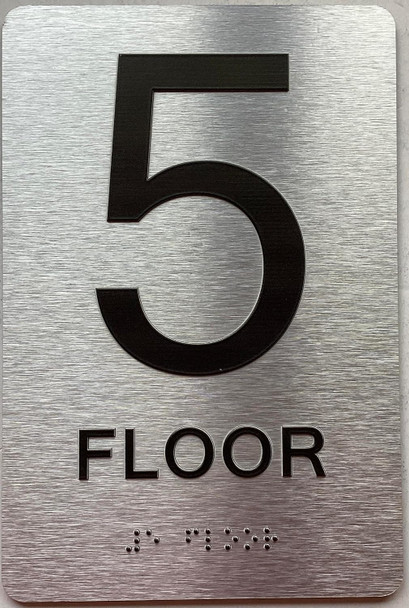 Floor number  with Raised letters/Image & Grade 2 Braille - Includes Red Adhesive pad for Easy Installation - The park Ave Line (5th Floor)