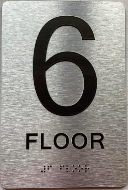 Floor number  with Raised letters/Image & Grade 2 Braille - Includes Red Adhesive pad for Easy Installation - The park Ave Line (6th Floor)